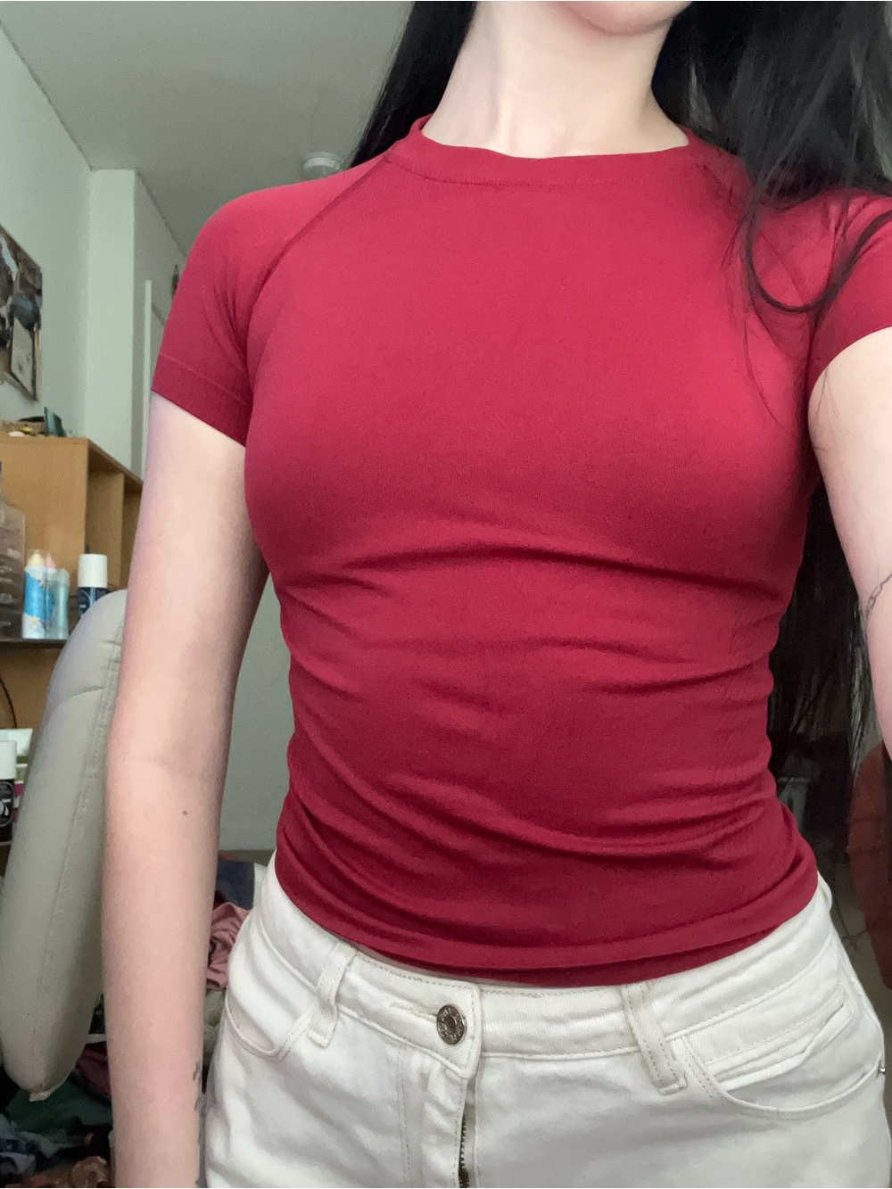 Slim Fit Women’s Muscle Tee in Deep Red